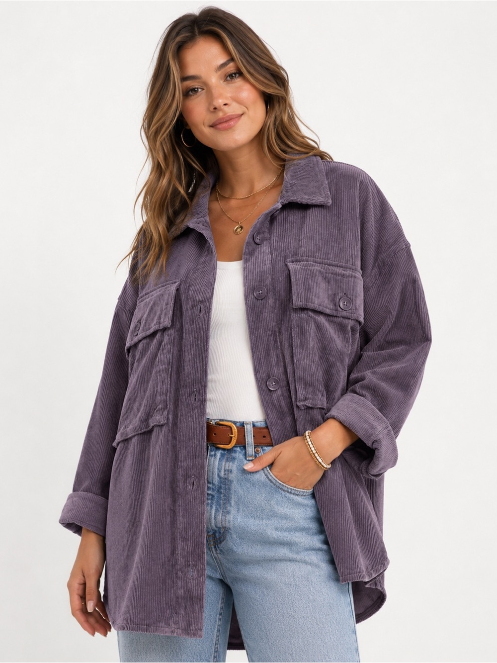 GREY LAB Corduroy Utility Shacket in Dusty Purple